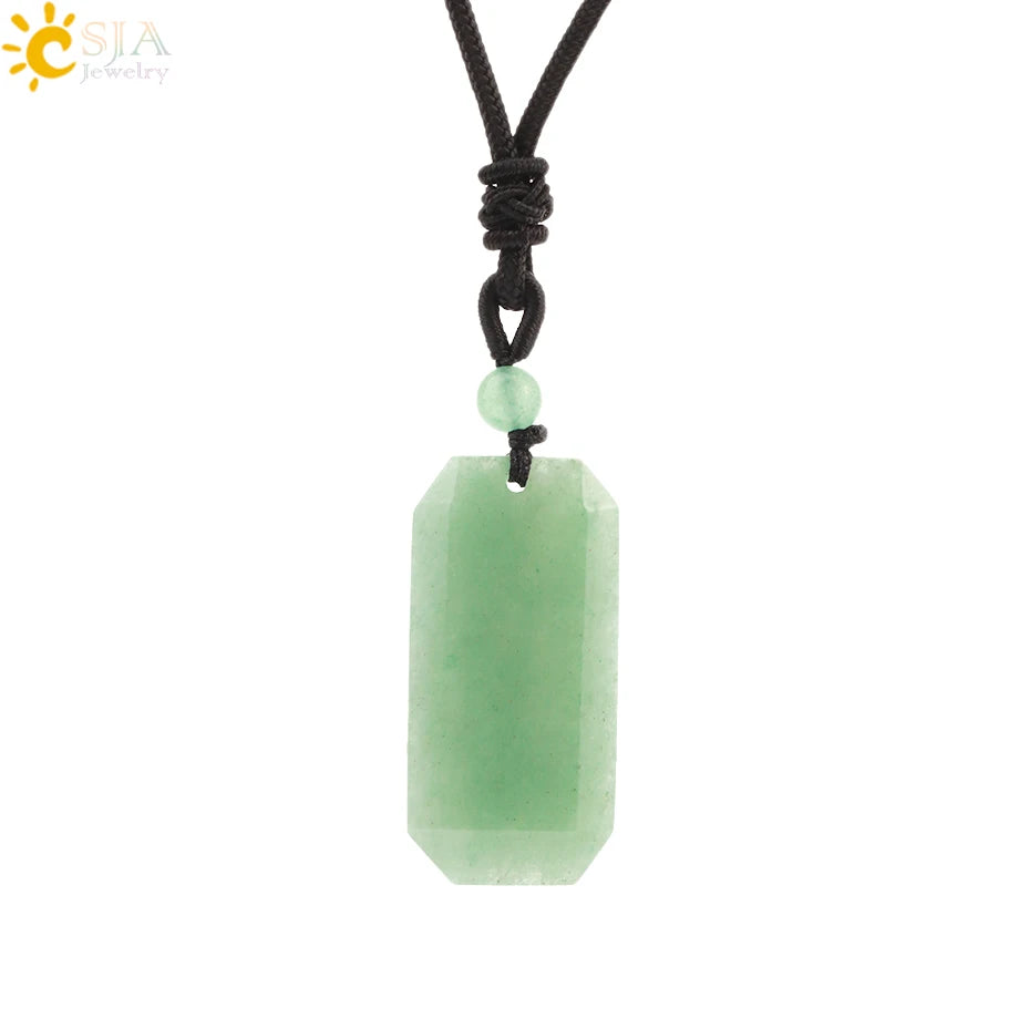 Natural Stone Rectangle Pendants Necklace for Man Pillar Crystal Fluorite Amethyst Tiger Eye Stainless Steel Chain Necklace H225