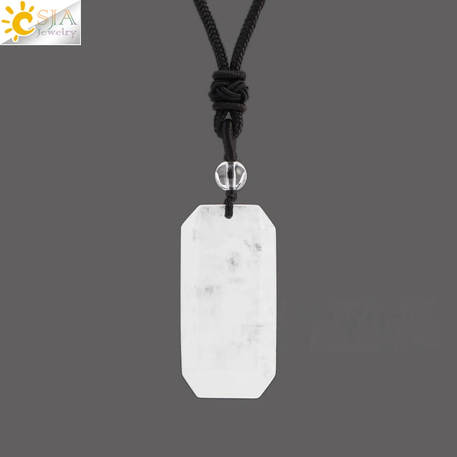 Natural Stone Rectangle Pendants Necklace for Man Pillar Crystal Fluorite Amethyst Tiger Eye Stainless Steel Chain Necklace H225