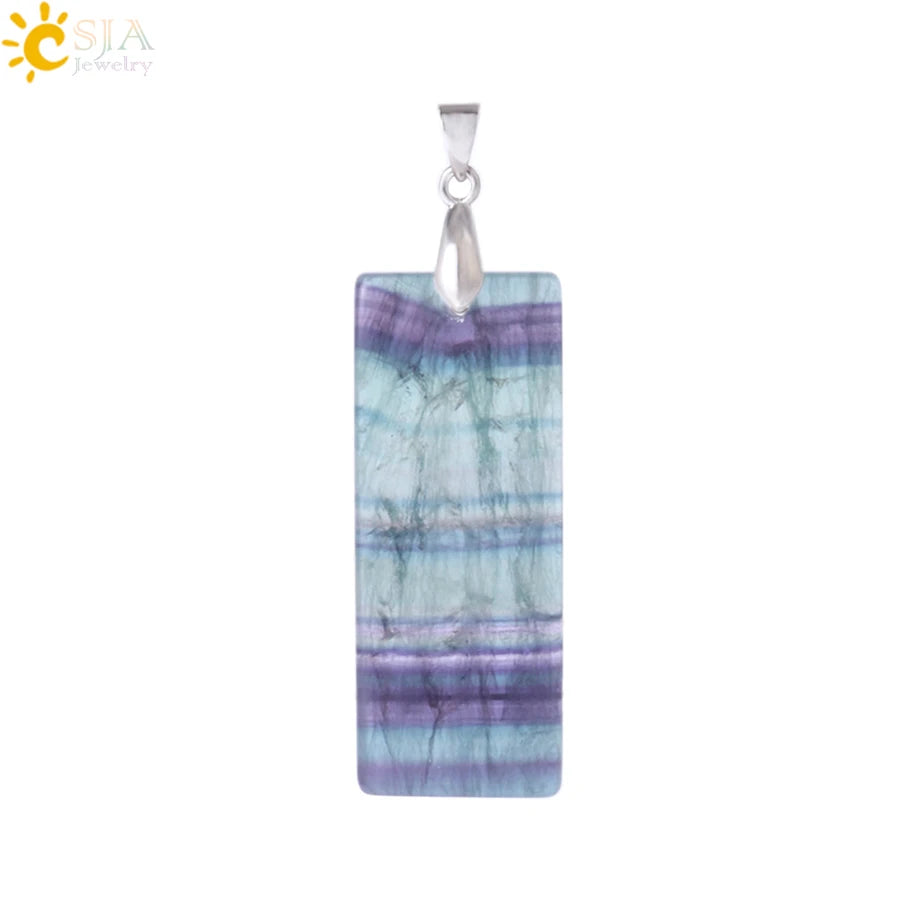 Natural Stone Rectangle Pendants Necklace for Man Pillar Crystal Fluorite Amethyst Tiger Eye Stainless Steel Chain Necklace H225