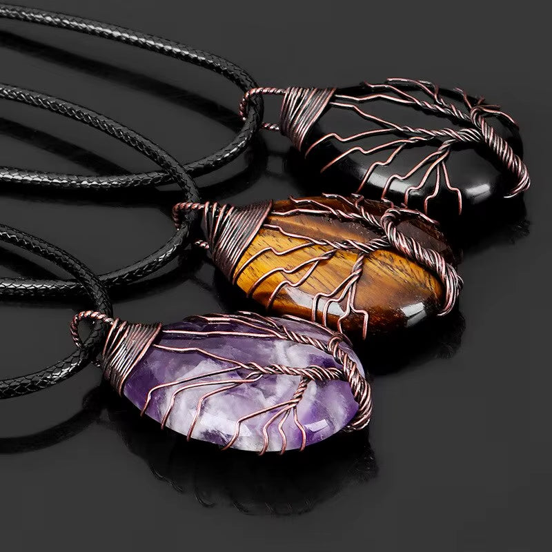 Tree of Life'S Nature Stone Copper Pendant Wire Wrap Gem Copper Designer Pendant Gift Stone Pendant Necklace Men Women Gift
