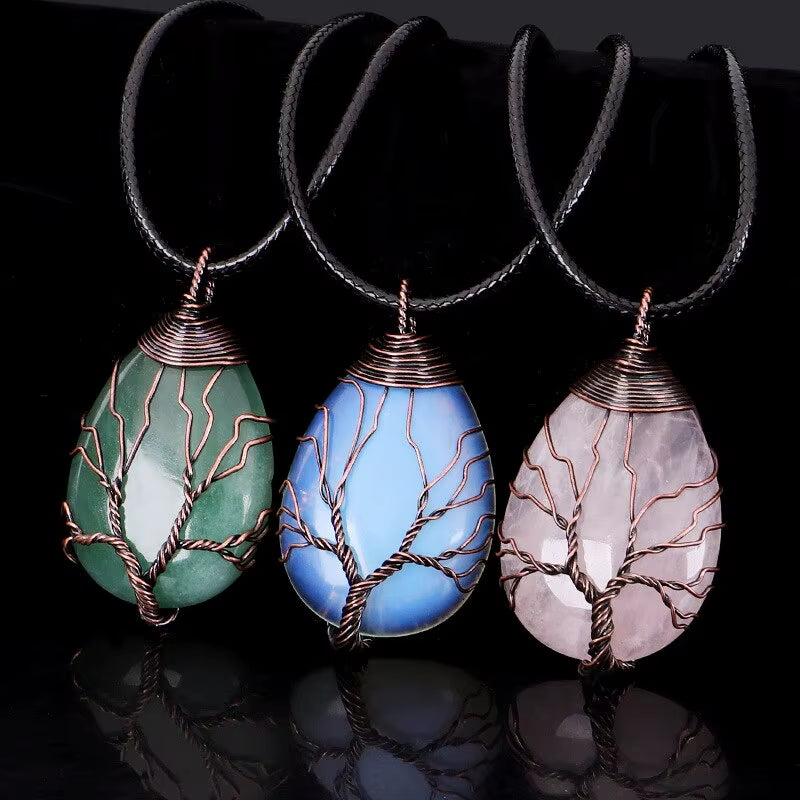 Tree of Life'S Nature Stone Copper Pendant Wire Wrap Gem Copper Designer Pendant Gift Stone Pendant Necklace Men Women Gift