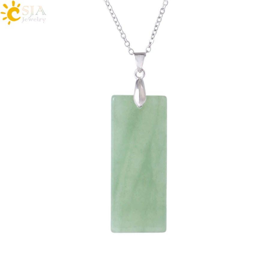 Natural Stone Rectangle Pendants Necklace for Man Pillar Crystal Fluorite Amethyst Tiger Eye Stainless Steel Chain Necklace H225