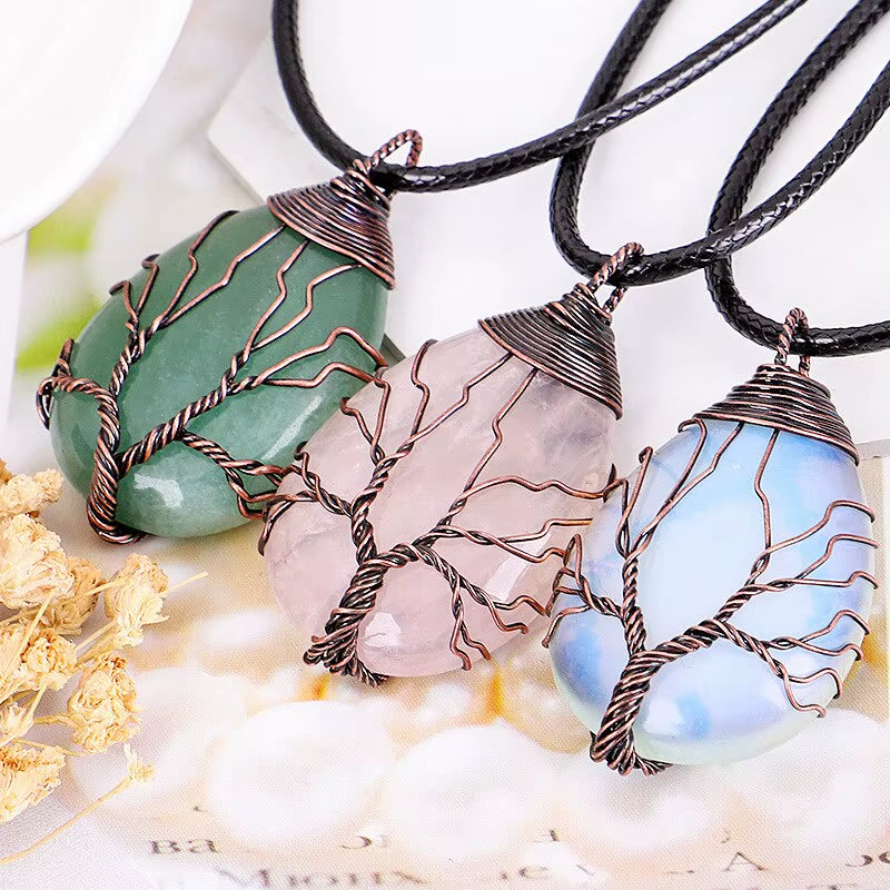 Tree of Life'S Nature Stone Copper Pendant Wire Wrap Gem Copper Designer Pendant Gift Stone Pendant Necklace Men Women Gift