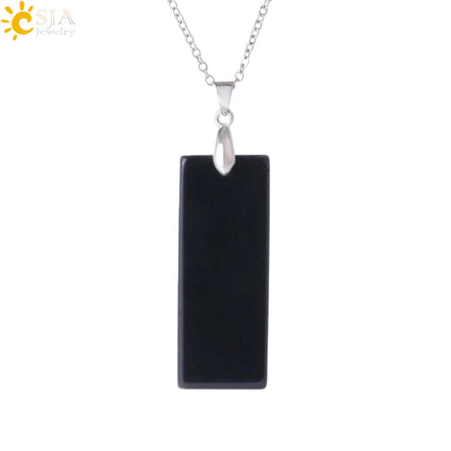 Natural Stone Rectangle Pendants Necklace for Man Pillar Crystal Fluorite Amethyst Tiger Eye Stainless Steel Chain Necklace H225