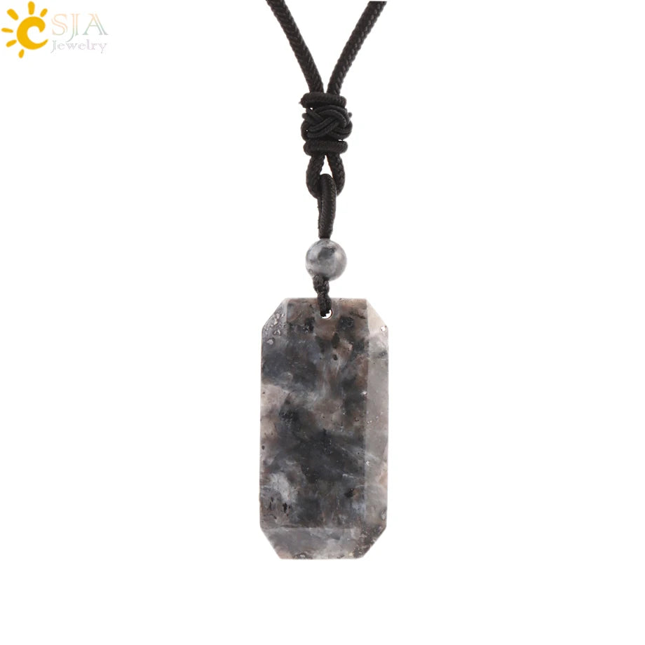 Natural Stone Rectangle Pendants Necklace for Man Pillar Crystal Fluorite Amethyst Tiger Eye Stainless Steel Chain Necklace H225