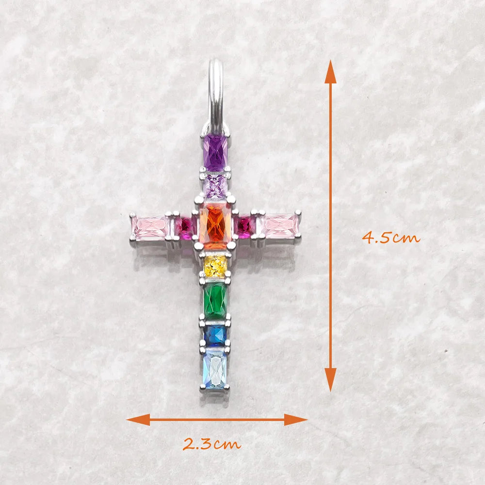 Pendant Cross with Colourful Stones Brand New Fine Jewelry Europe Style 925 Sterling Silver Accessories Bohemia Gift for Women