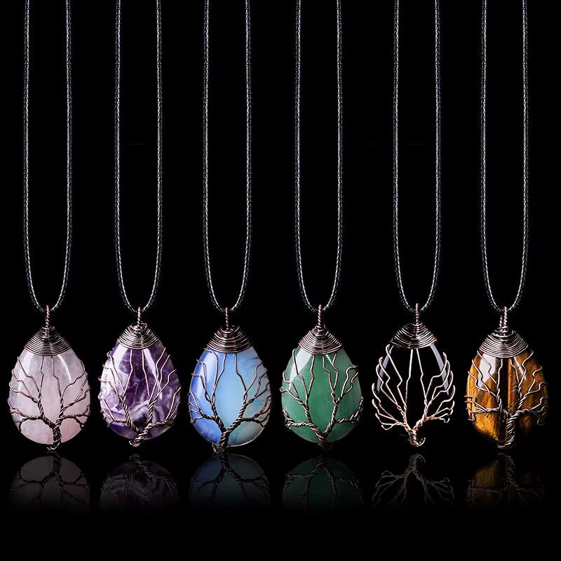 Tree of Life'S Nature Stone Copper Pendant Wire Wrap Gem Copper Designer Pendant Gift Stone Pendant Necklace Men Women Gift