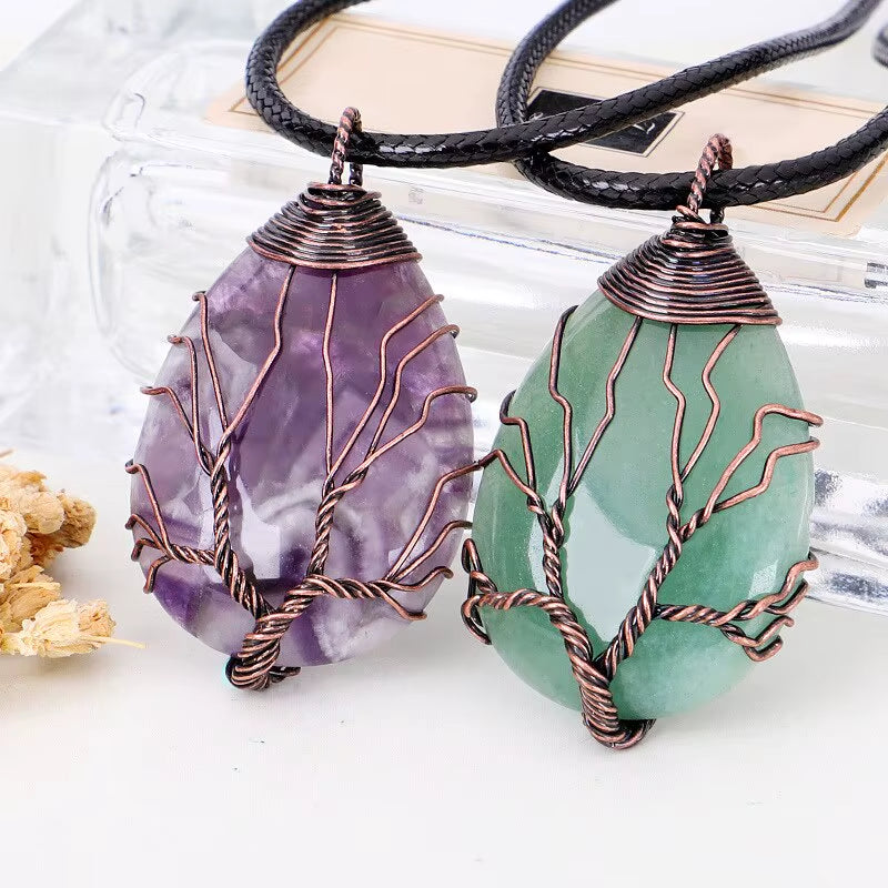 Tree of Life'S Nature Stone Copper Pendant Wire Wrap Gem Copper Designer Pendant Gift Stone Pendant Necklace Men Women Gift