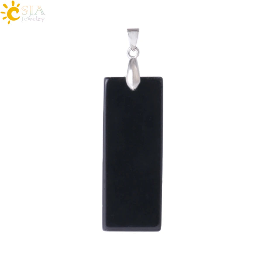 Natural Stone Rectangle Pendants Necklace for Man Pillar Crystal Fluorite Amethyst Tiger Eye Stainless Steel Chain Necklace H225