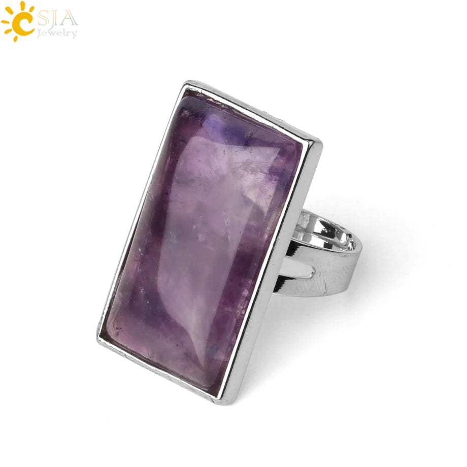 Natural Stone Rectangle Pendants Necklace for Man Pillar Crystal Fluorite Amethyst Tiger Eye Stainless Steel Chain Necklace H225