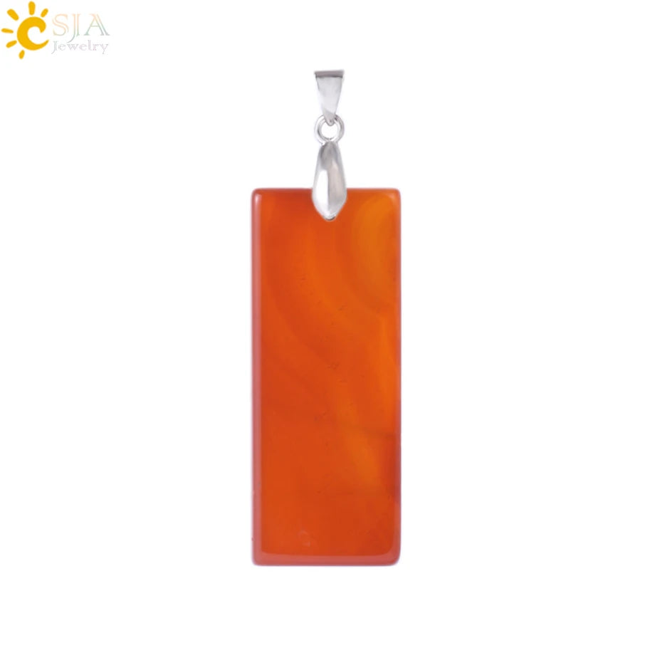 Natural Stone Rectangle Pendants Necklace for Man Pillar Crystal Fluorite Amethyst Tiger Eye Stainless Steel Chain Necklace H225