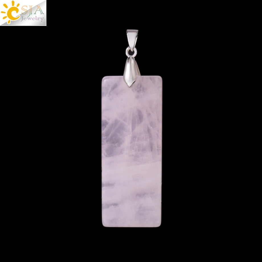 Natural Stone Rectangle Pendants Necklace for Man Pillar Crystal Fluorite Amethyst Tiger Eye Stainless Steel Chain Necklace H225