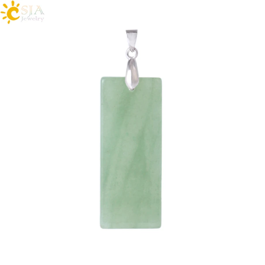 Natural Stone Rectangle Pendants Necklace for Man Pillar Crystal Fluorite Amethyst Tiger Eye Stainless Steel Chain Necklace H225