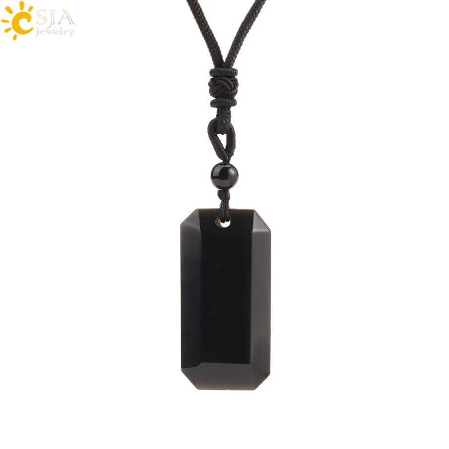 Natural Stone Rectangle Pendants Necklace for Man Pillar Crystal Fluorite Amethyst Tiger Eye Stainless Steel Chain Necklace H225