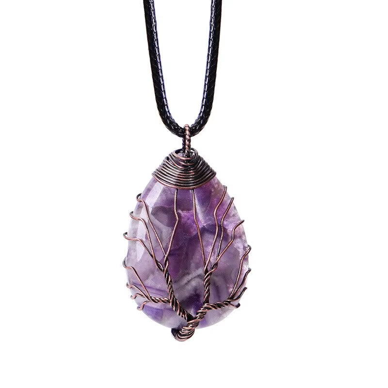 Tree of Life'S Nature Stone Copper Pendant Wire Wrap Gem Copper Designer Pendant Gift Stone Pendant Necklace Men Women Gift