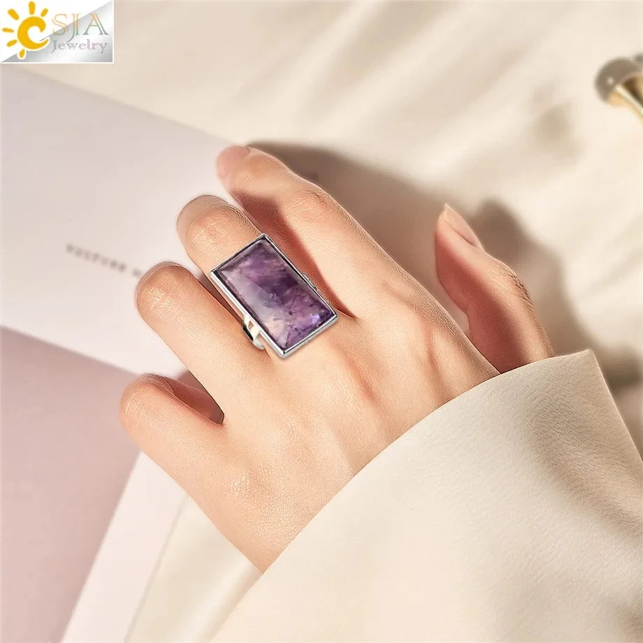 Natural Stone Rectangle Pendants Necklace for Man Pillar Crystal Fluorite Amethyst Tiger Eye Stainless Steel Chain Necklace H225