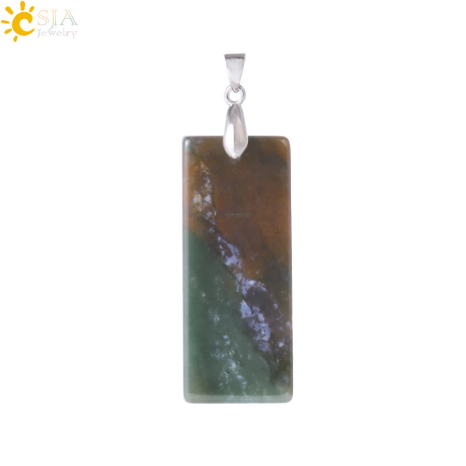 Natural Stone Rectangle Pendants Necklace for Man Pillar Crystal Fluorite Amethyst Tiger Eye Stainless Steel Chain Necklace H225