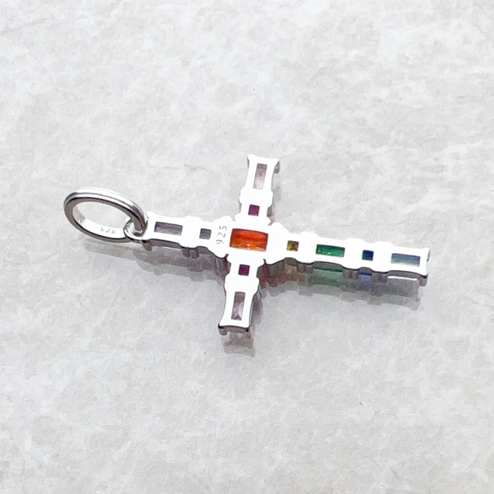 Pendant Cross with Colourful Stones Brand New Fine Jewelry Europe Style 925 Sterling Silver Accessories Bohemia Gift for Women