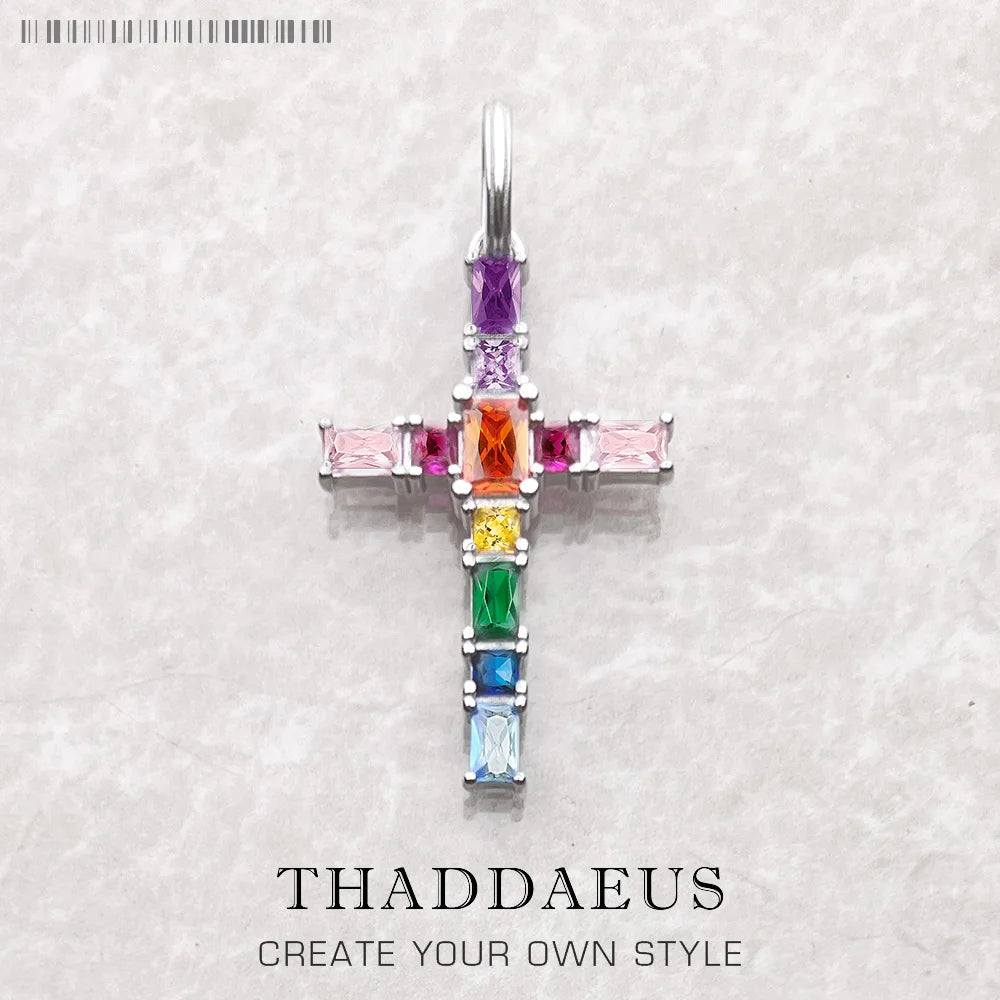 Pendant Cross with Colourful Stones Brand New Fine Jewelry Europe Style 925 Sterling Silver Accessories Bohemia Gift for Women