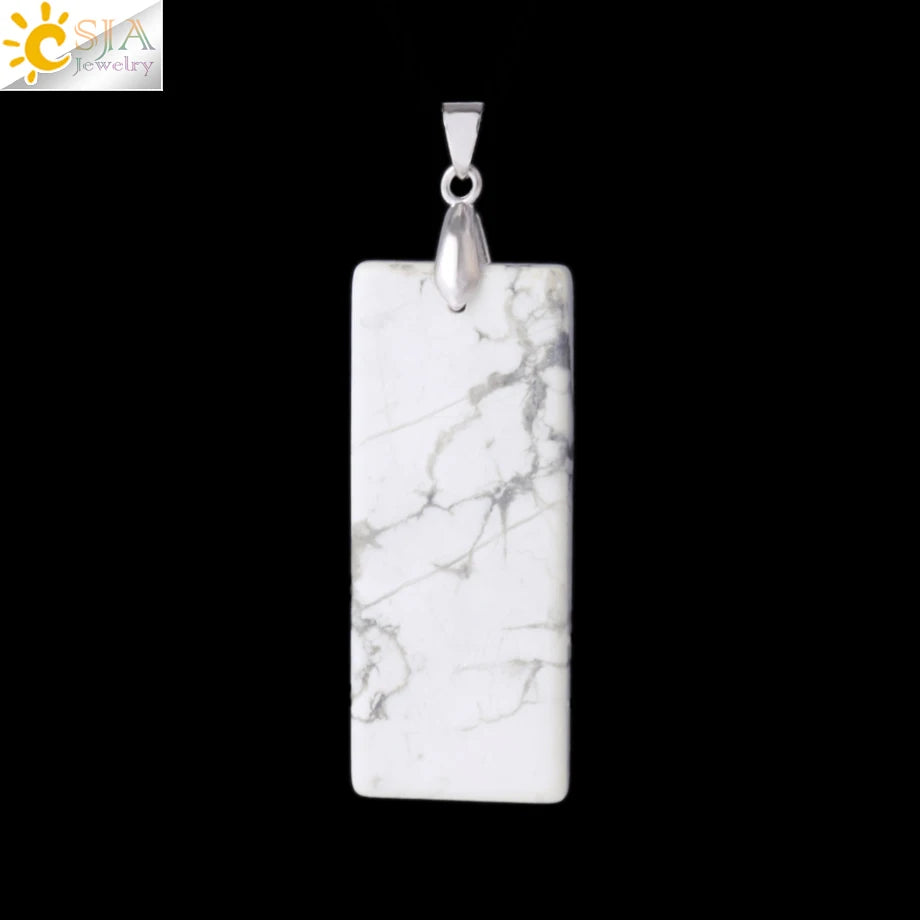 Natural Stone Rectangle Pendants Necklace for Man Pillar Crystal Fluorite Amethyst Tiger Eye Stainless Steel Chain Necklace H225