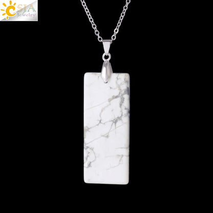 Natural Stone Rectangle Pendants Necklace for Man Pillar Crystal Fluorite Amethyst Tiger Eye Stainless Steel Chain Necklace H225