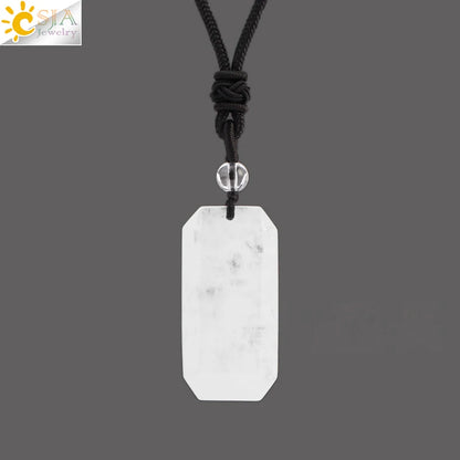 Natural Stone Rectangle Pendants Necklace for Man Pillar Crystal Fluorite Amethyst Tiger Eye Stainless Steel Chain Necklace H225