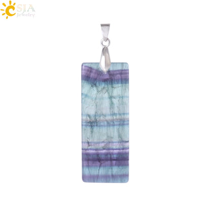 Natural Stone Rectangle Pendants Necklace for Man Pillar Crystal Fluorite Amethyst Tiger Eye Stainless Steel Chain Necklace H225