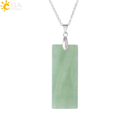 Natural Stone Rectangle Pendants Necklace for Man Pillar Crystal Fluorite Amethyst Tiger Eye Stainless Steel Chain Necklace H225