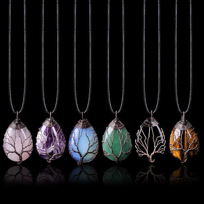 Tree of Life'S Nature Stone Copper Pendant Wire Wrap Gem Copper Designer Pendant Gift Stone Pendant Necklace Men Women Gift