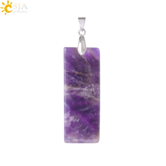Natural Stone Rectangle Pendants Necklace for Man Pillar Crystal Fluorite Amethyst Tiger Eye Stainless Steel Chain Necklace H225