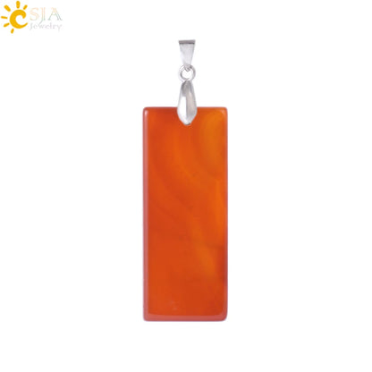 Natural Stone Rectangle Pendants Necklace for Man Pillar Crystal Fluorite Amethyst Tiger Eye Stainless Steel Chain Necklace H225
