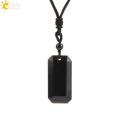 Natural Stone Rectangle Pendants Necklace for Man Pillar Crystal Fluorite Amethyst Tiger Eye Stainless Steel Chain Necklace H225