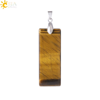 Natural Stone Rectangle Pendants Necklace for Man Pillar Crystal Fluorite Amethyst Tiger Eye Stainless Steel Chain Necklace H225