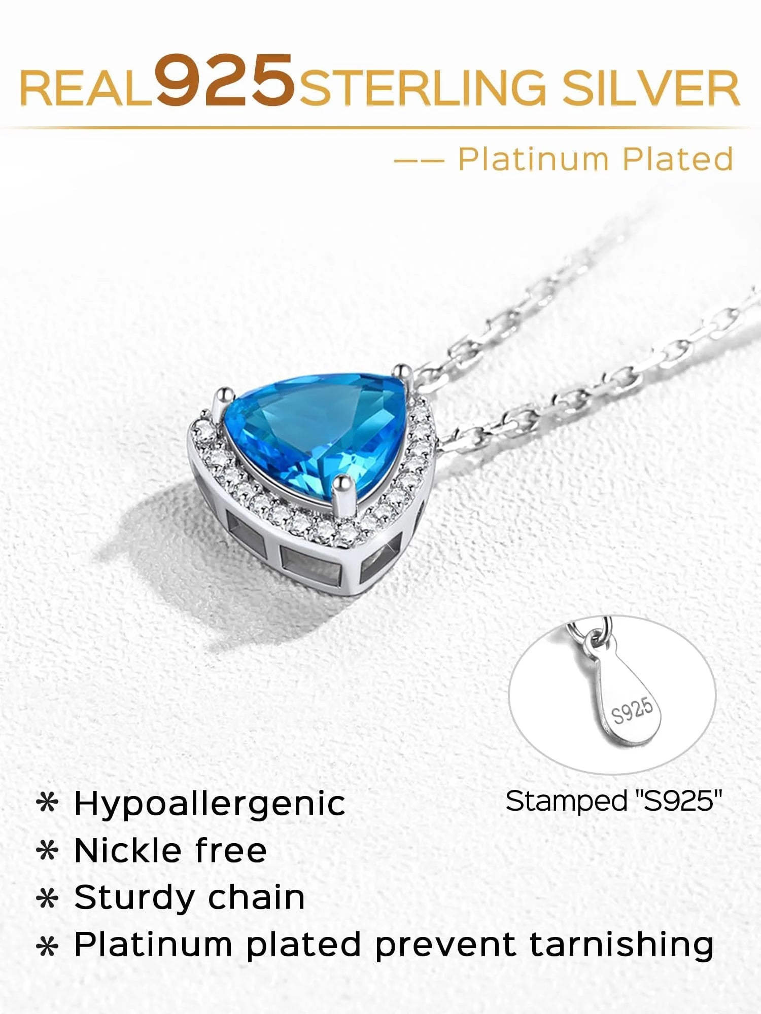 925 Sterling Silver Triangle Necklace S925 Zirconia Birthstone Jewelry for Women, Ideal Birthday or Valentine'S Day Gift