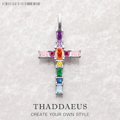 Pendant Cross with Colourful Stones Brand New Fine Jewelry Europe Style 925 Sterling Silver Accessories Bohemia Gift for Women