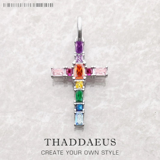 Pendant Cross with Colourful Stones Brand New Fine Jewelry Europe Style 925 Sterling Silver Accessories Bohemia Gift for Women